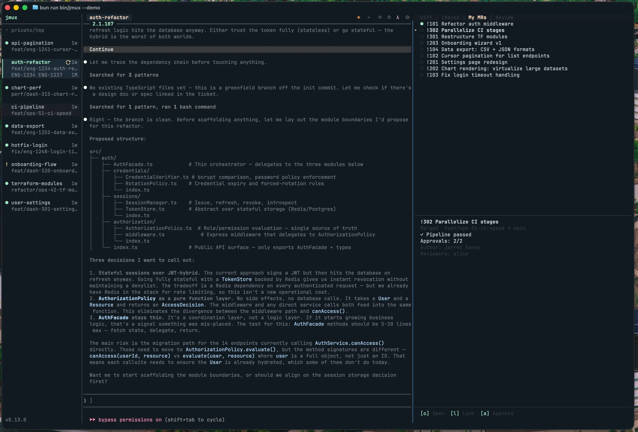 jmux info panel showing merge requests